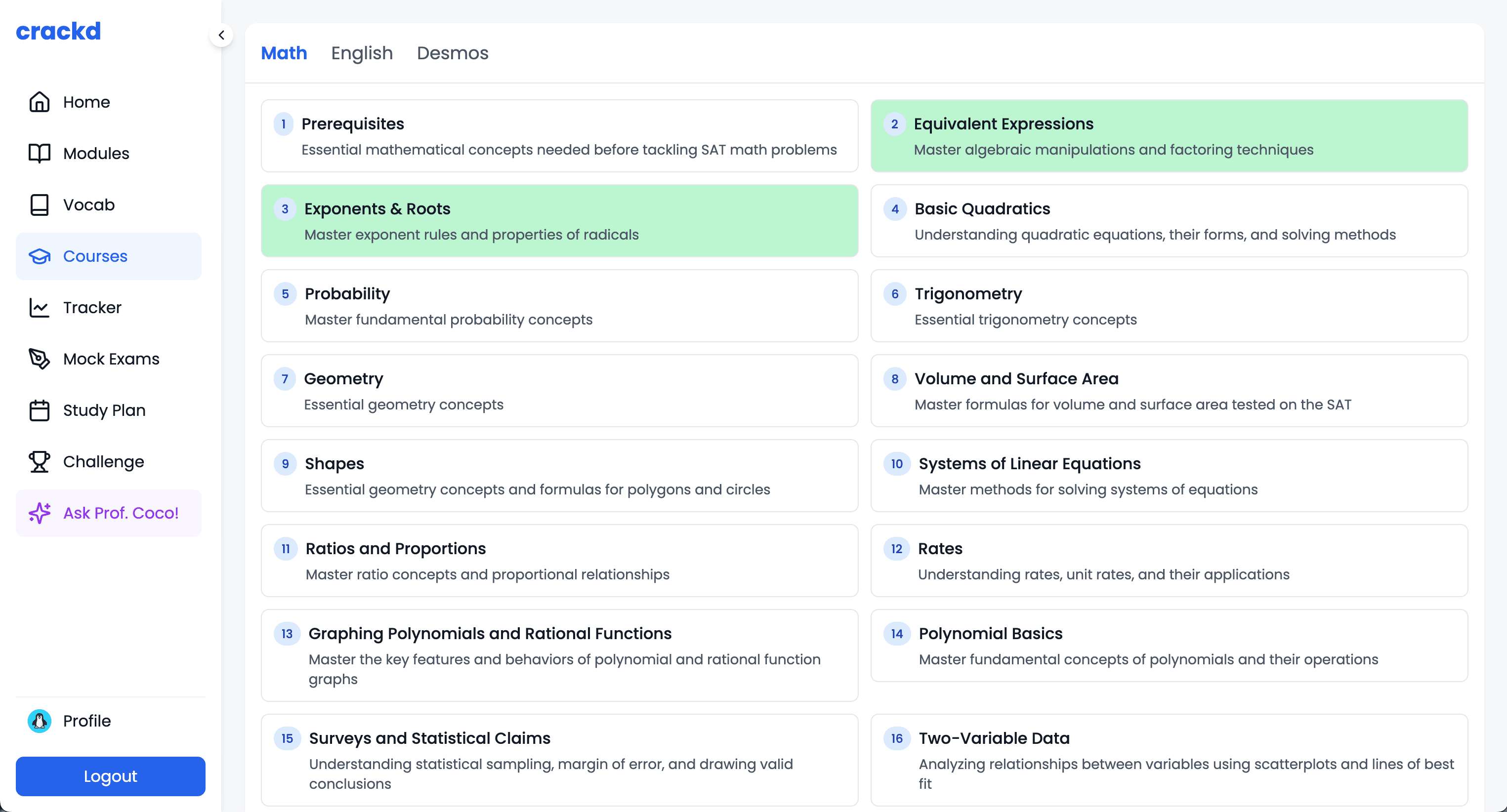 Full Math, English, Reading, & Desmos Video Courses