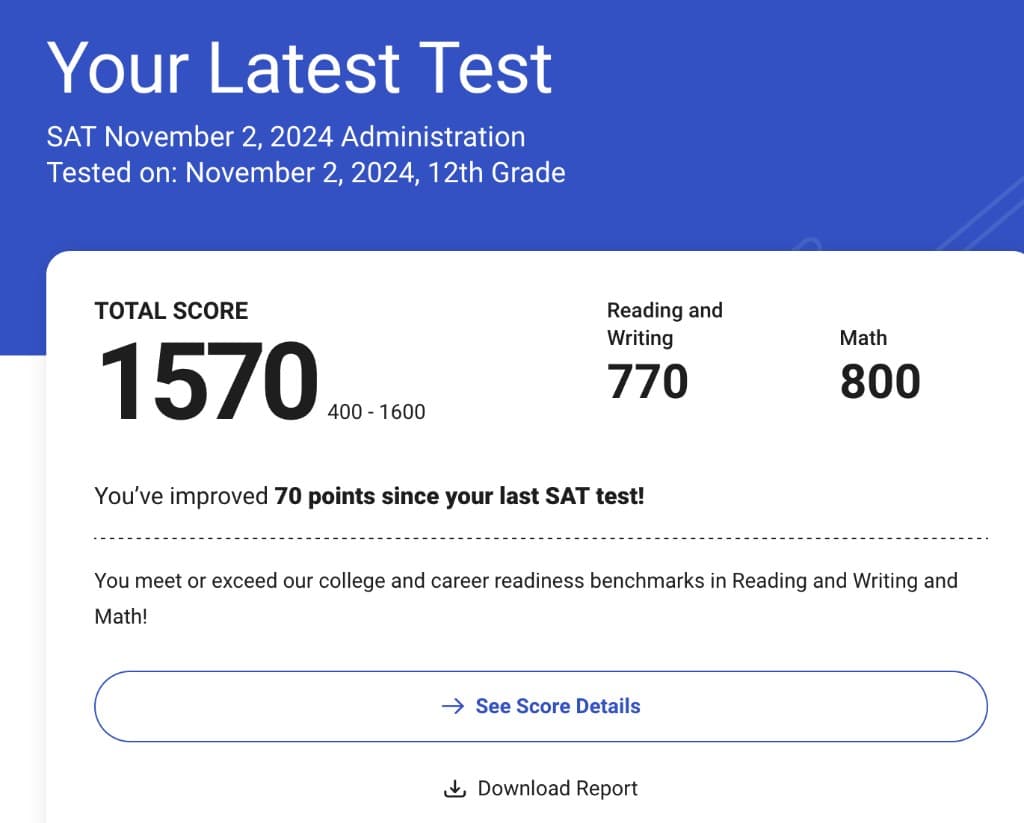 Andrew SAT Score — 1570