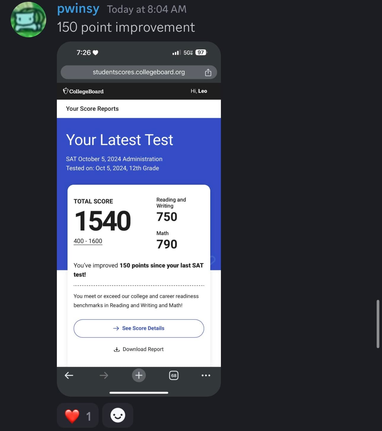 Score screenshot